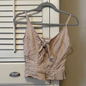 Japna Beige Gingham Tie-Front Cami Top